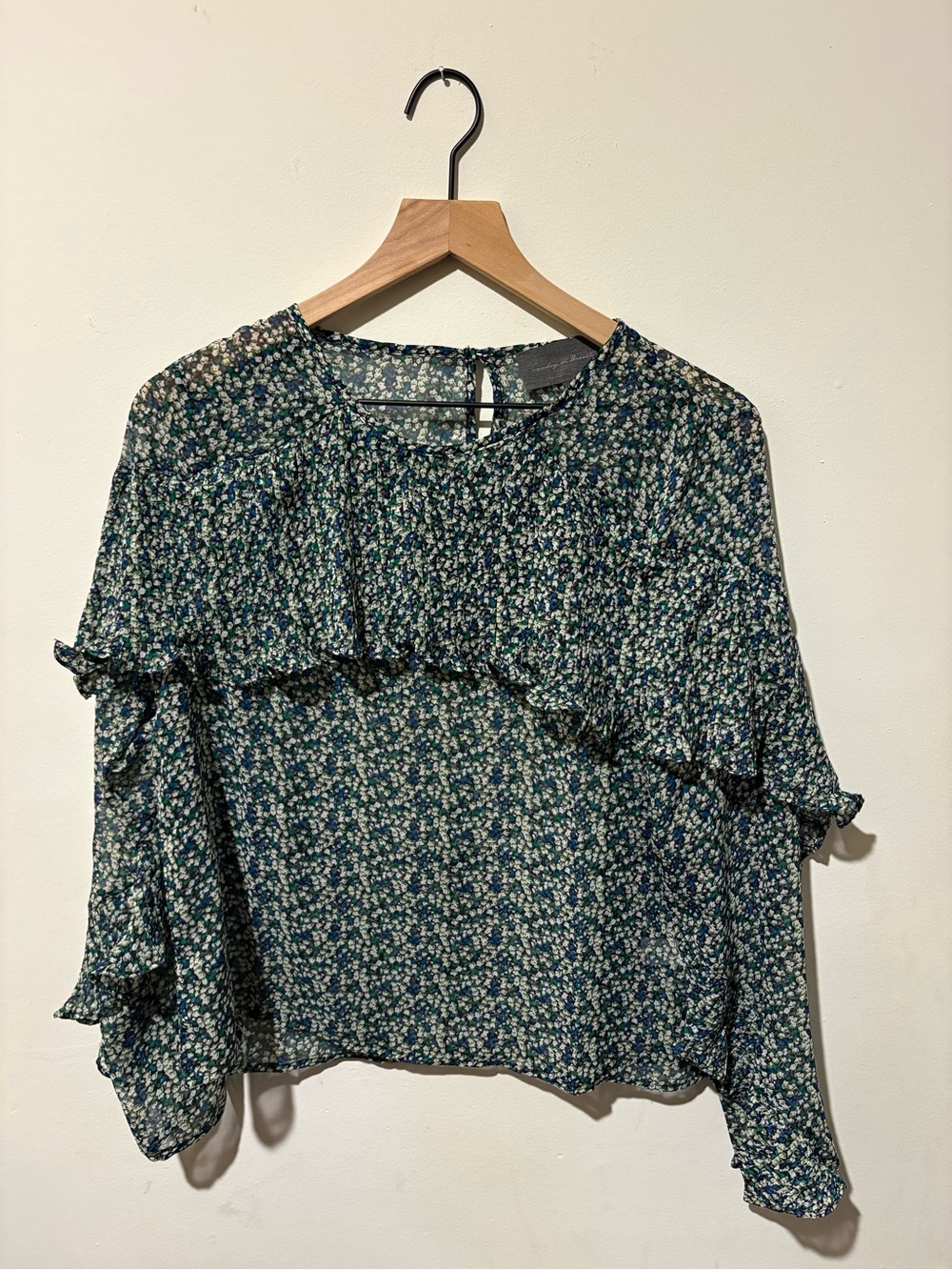 Sunday in Brooklyn Teal Green Floral Ruffle Blouse